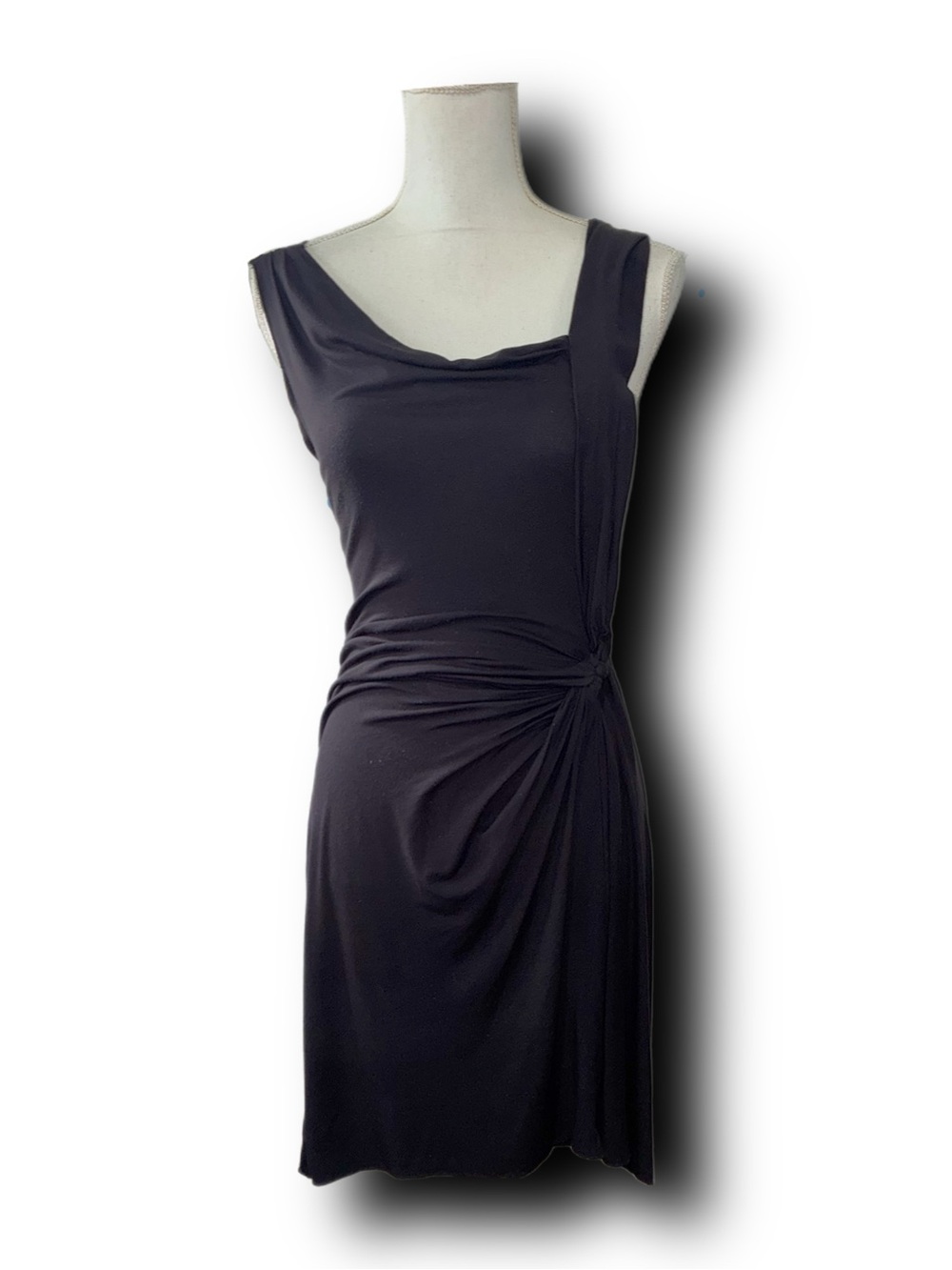 Max Studio Asymmetrical Sleeveless Black Draped Knot Mini Dress